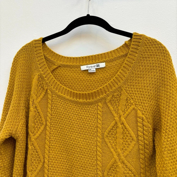 Forever 21 Cozy Fisherman Cable Knit Sweater Mustard Yellow Gold Size Small - Picture 3 of 7